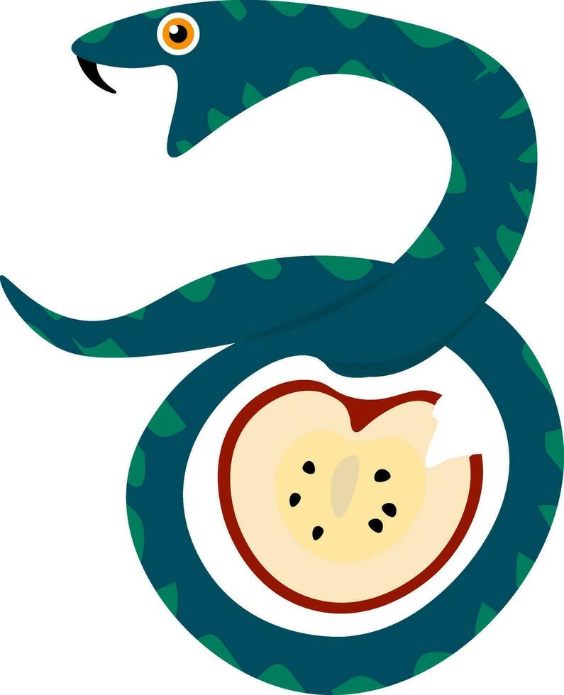 un serpiente con un manzana en sus boca vector