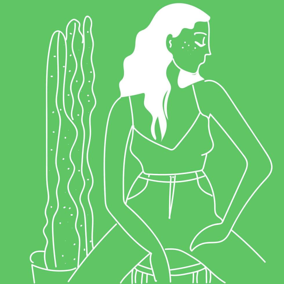 niña y cactus, vector o color ilustración.