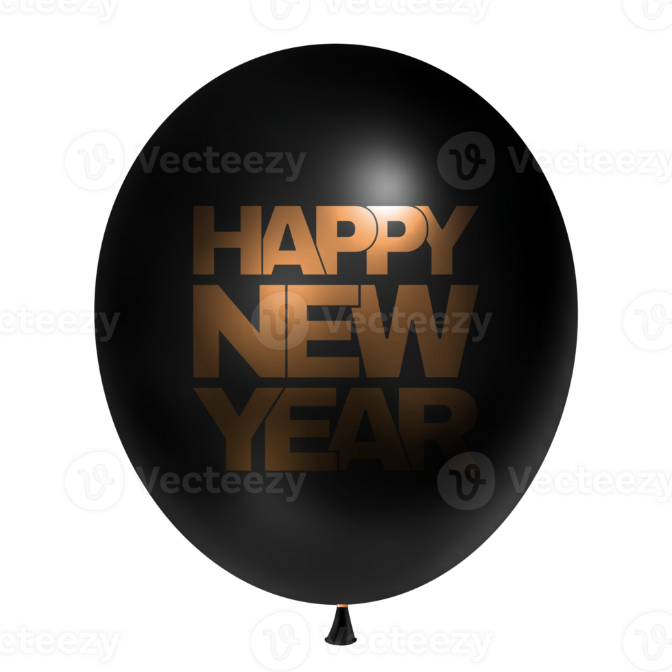 Happy New Year. Black balloon. 3d illustration. png