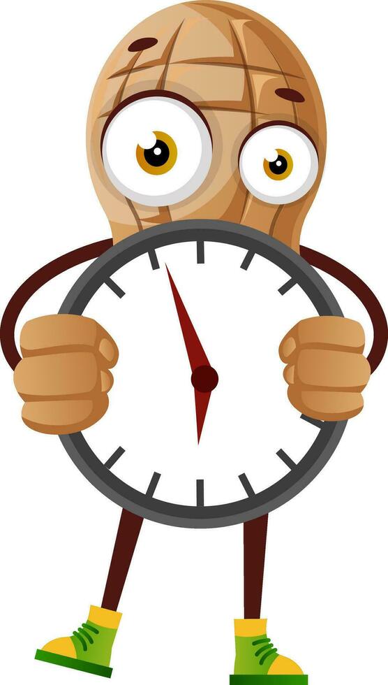 Peanut character with clock vector