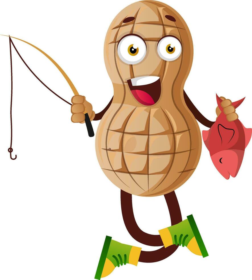 Peanut character fishing vector