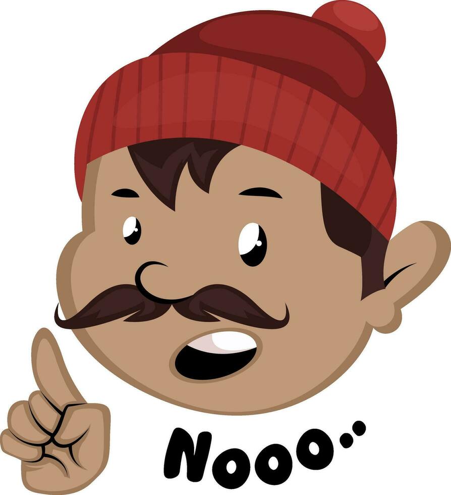 Man with mustache and beanie saying no vector