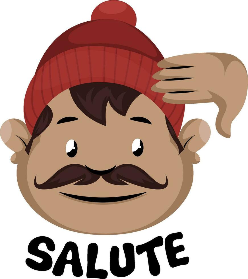 Man with mustache and beanie saluting vector
