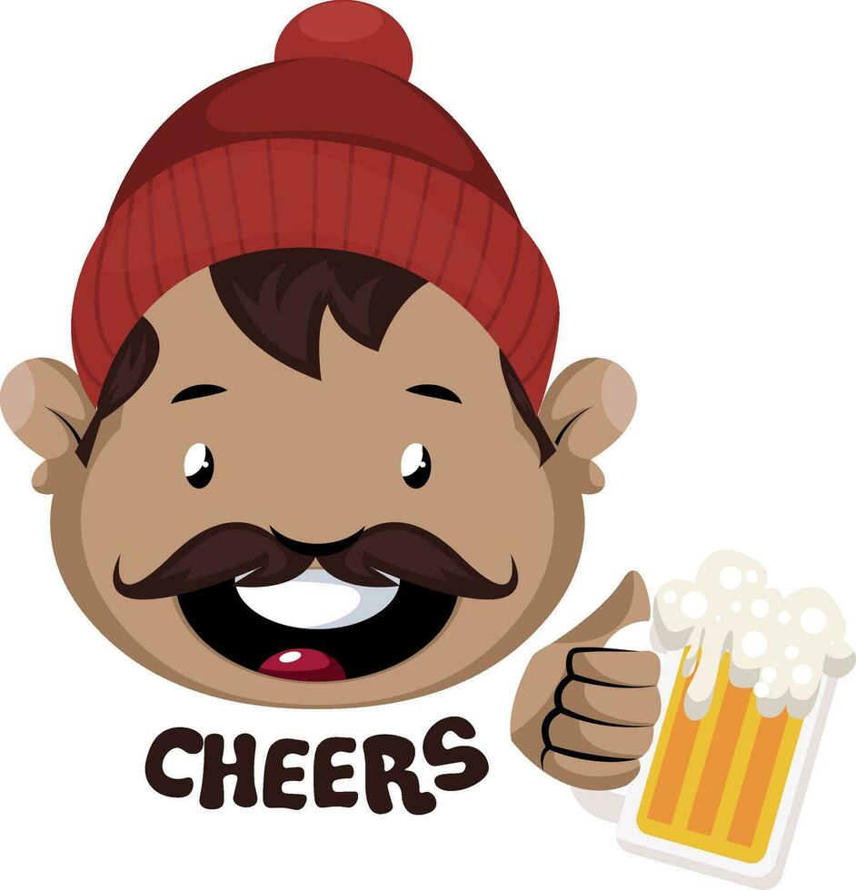 hombre con Bigote y gorro aplausos con cerveza vector