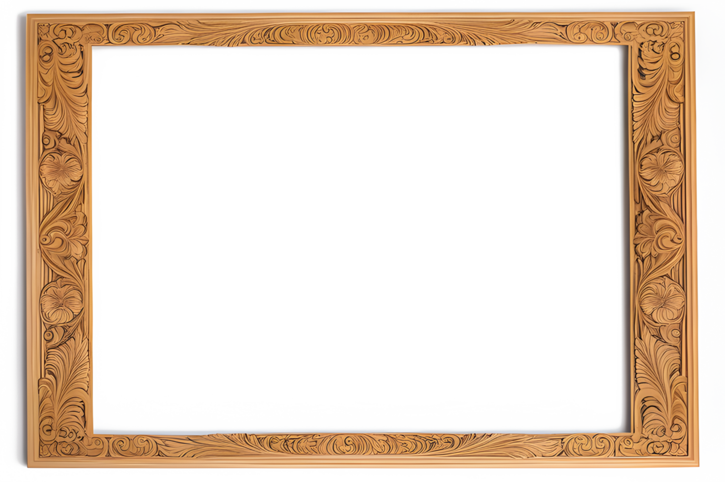 AI generated Wooden Frame With Beautiful Traditional Carvings PNG Transparent Background