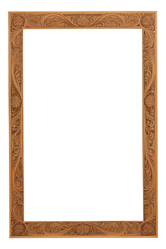 AI generated Wooden Frame With Beautiful Traditional Carvings PNG Transparent Background