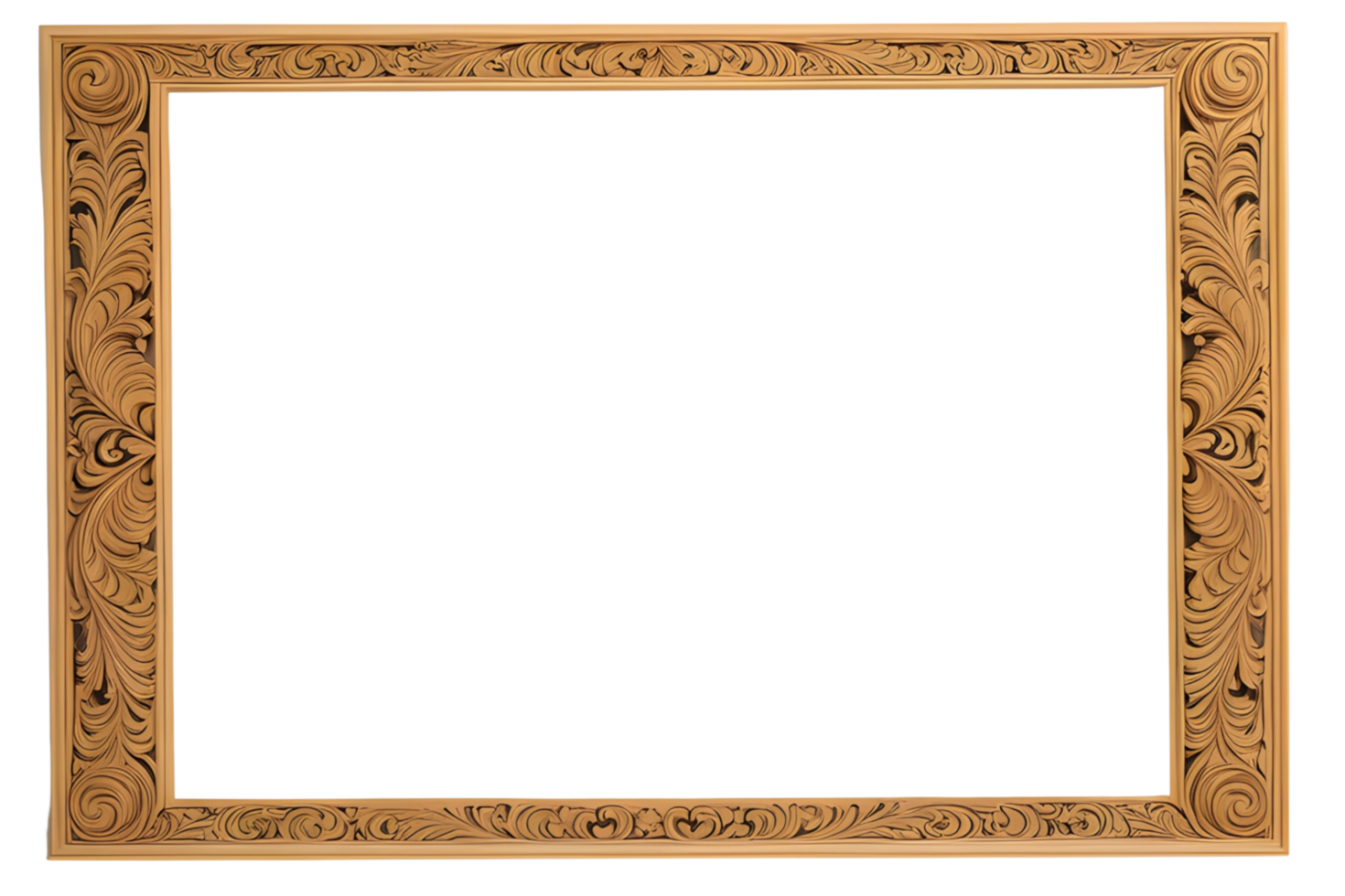 AI generated Wooden Frame With Beautiful Traditional Carvings PNG Transparent Background
