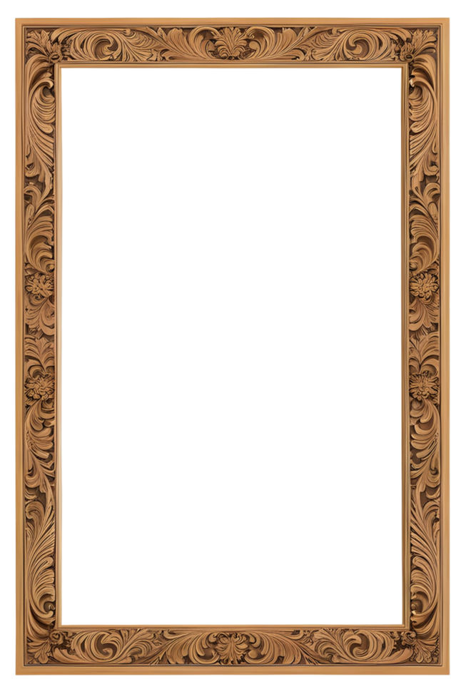 AI generated Wooden Frame With Beautiful Traditional Carvings PNG Transparent Background