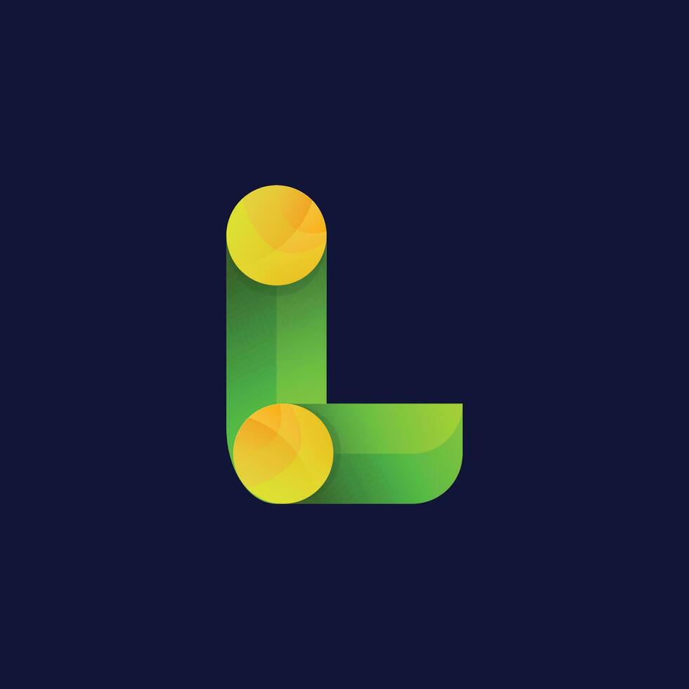 the letter l is made up of two yellow and green balls vector