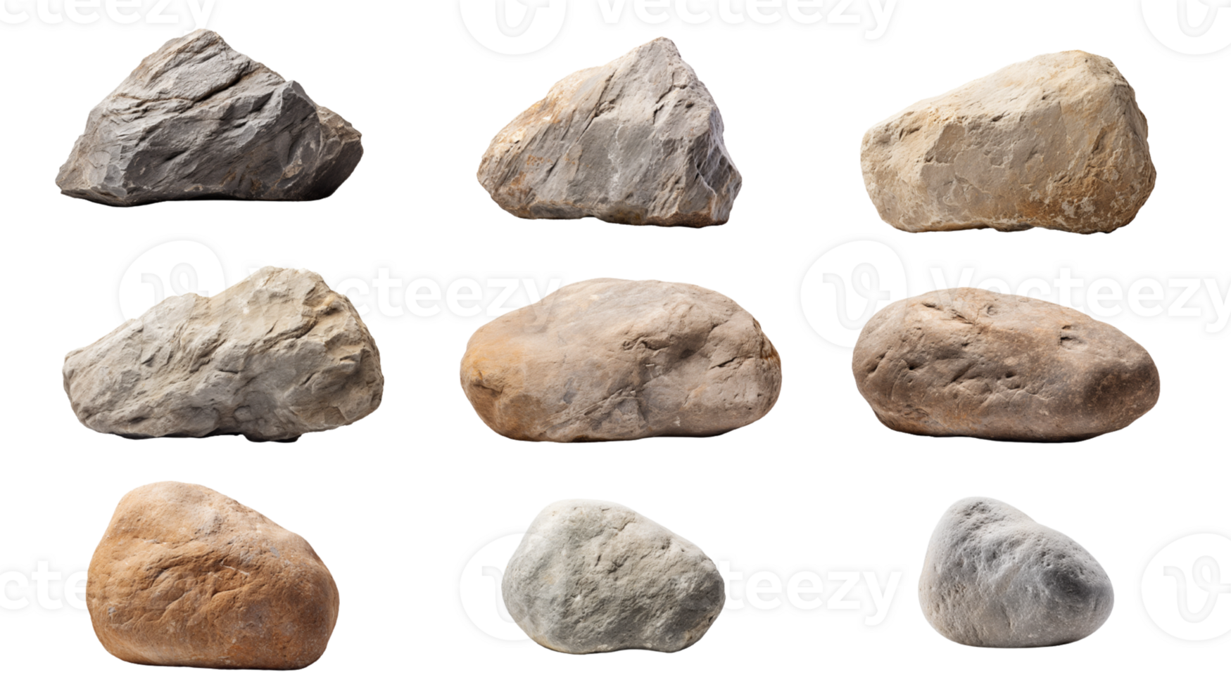 AI generated Collection of PNG. Stones isolated on a transparent background. png