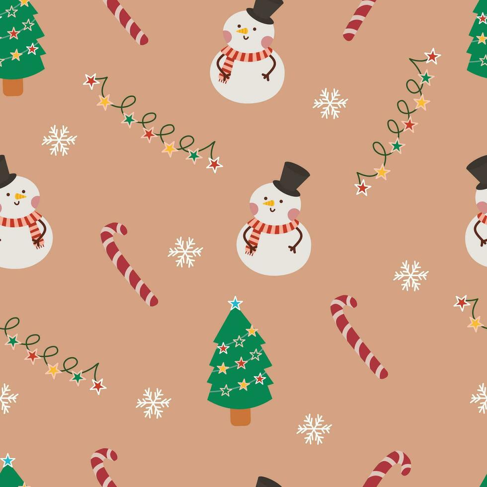 Hand drawn flat christmas pattern design with snowman character vector