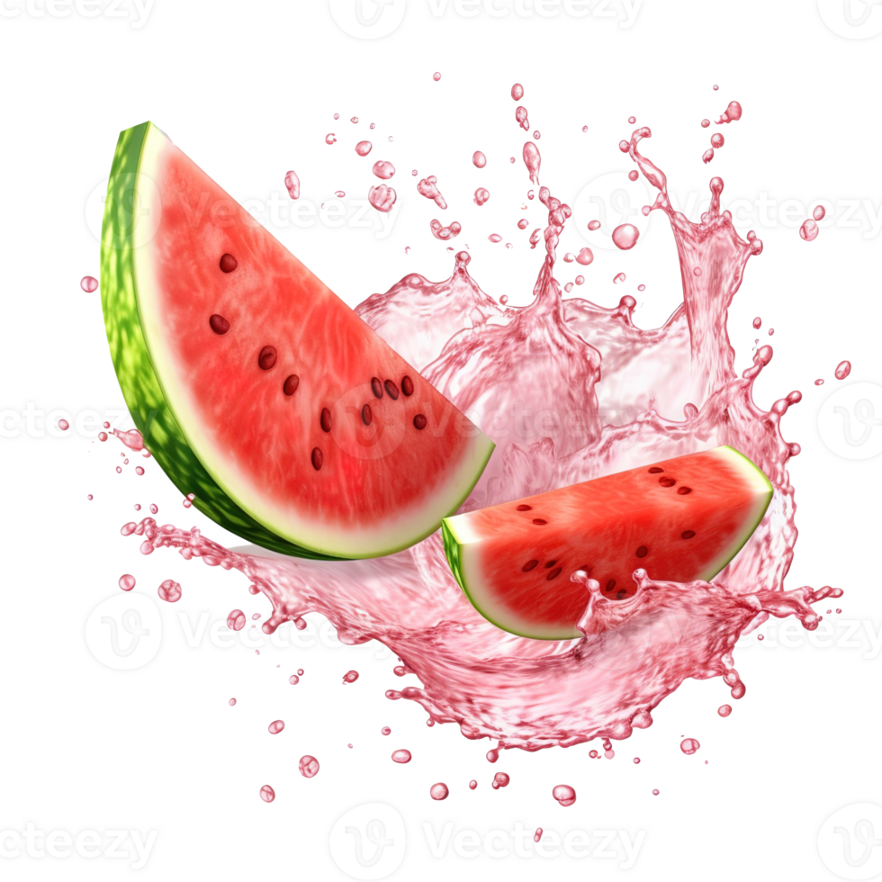 AI generated Vivid watermelon juice splash against a transparent background, capturing the dynamic swirls and drops of a refreshing summer drink in stunning detail png