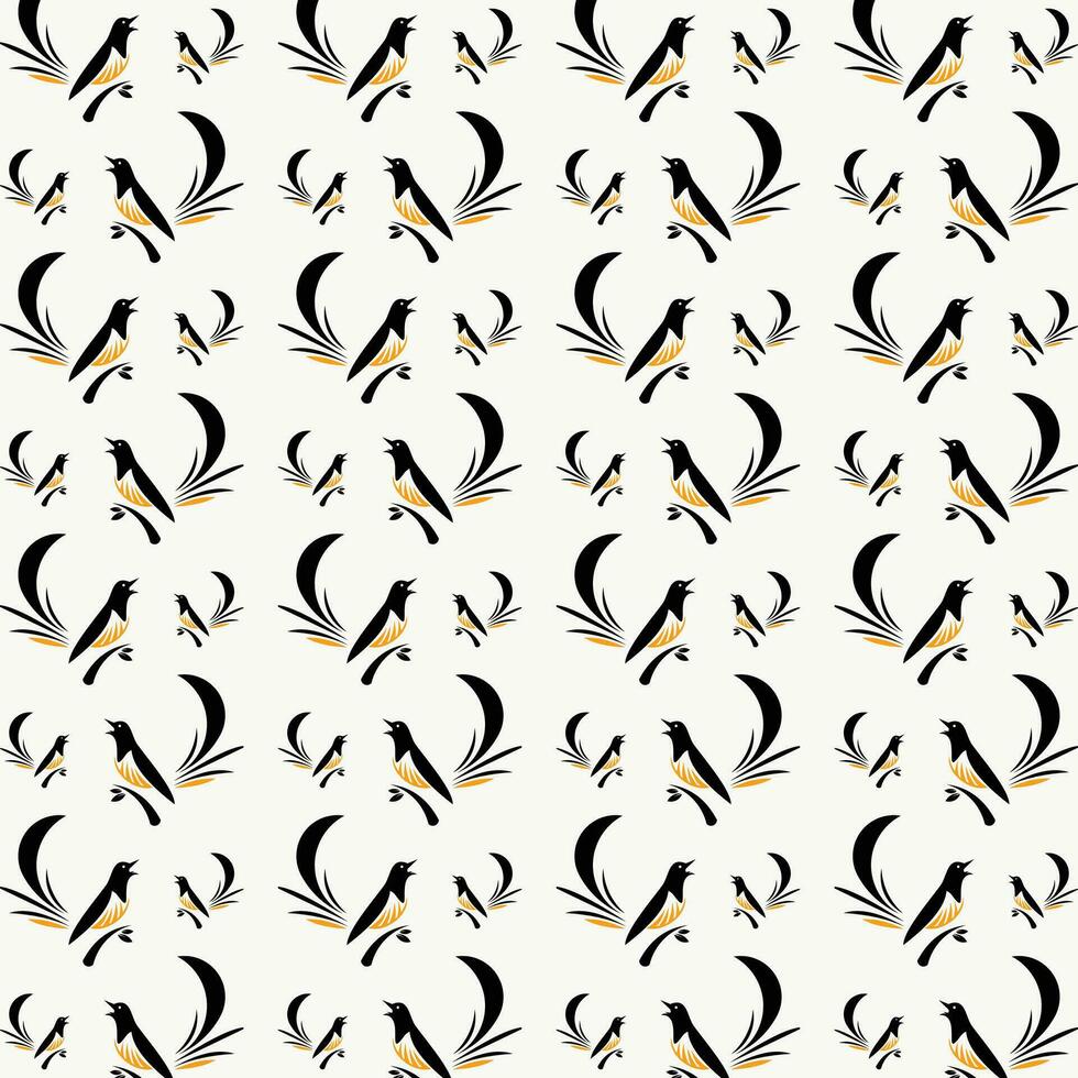 Magpie bird repeating cute seamless pattern vector illustration