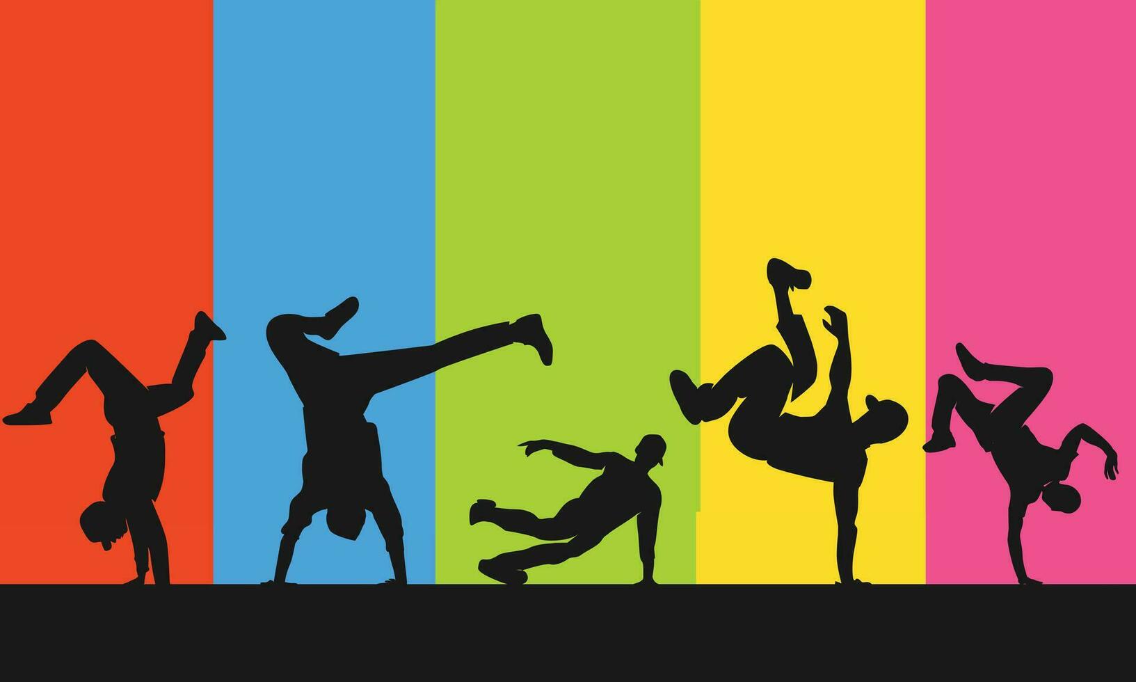 Colorful vector editable dance breaking poses for any graphic