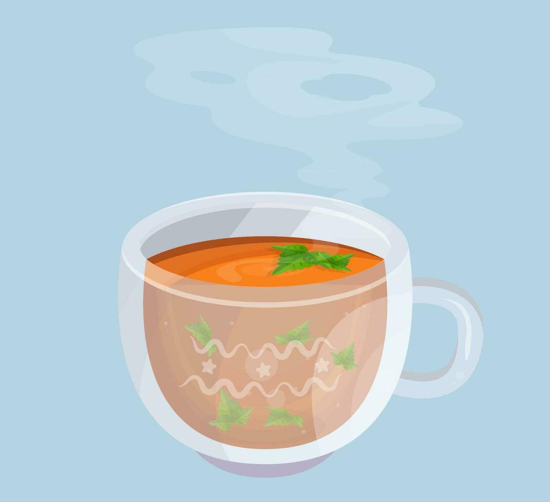 Mint tea in the cup isolated. Hot drink for cold weather. Menu item. Icon. Flat vector illustration.
