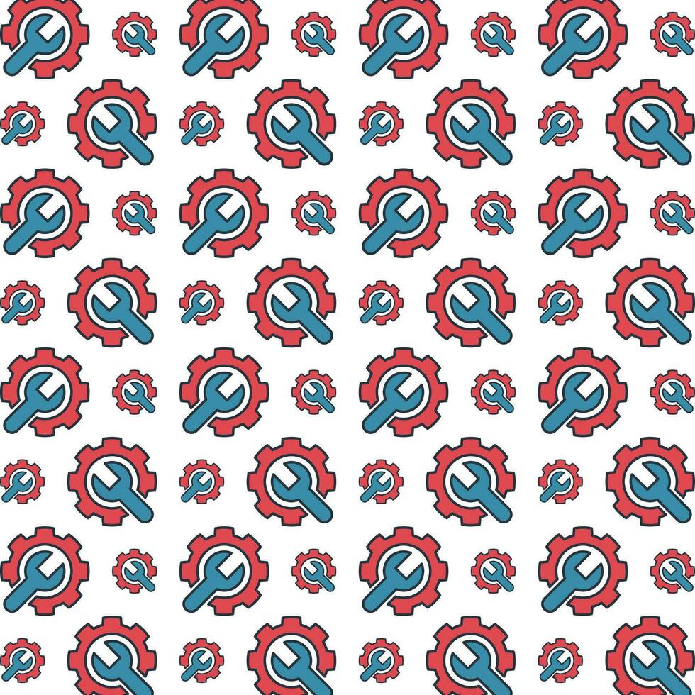 Gear and Wrench repeating smart trendy pattern colorful background vector