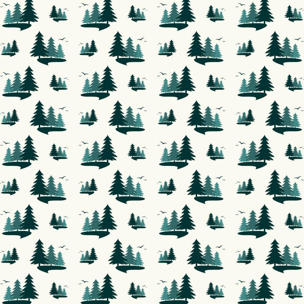 Pine trees repeating cute seamless pattern vector illustration