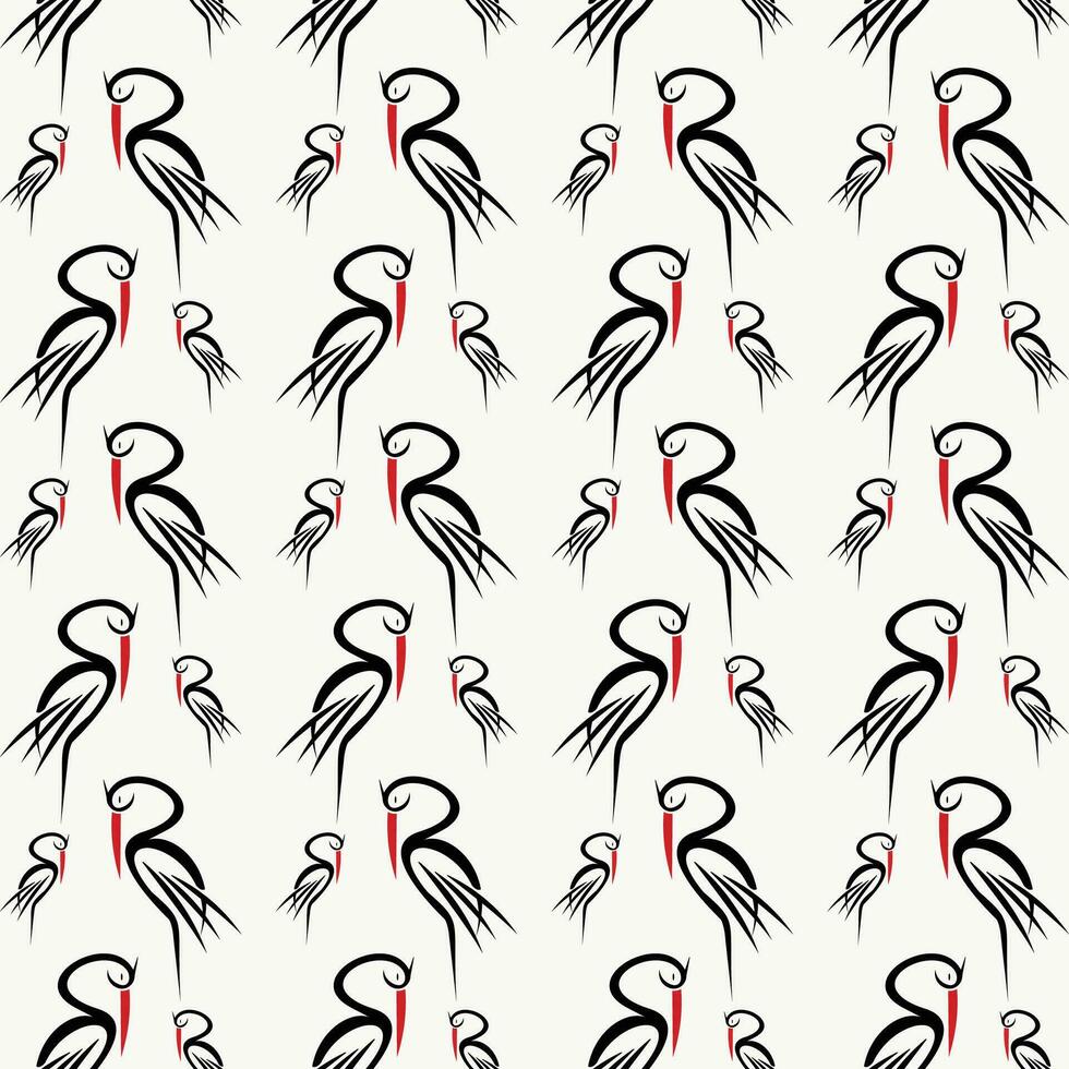 Standing stork bird repeating cute seamless pattern vector illustration