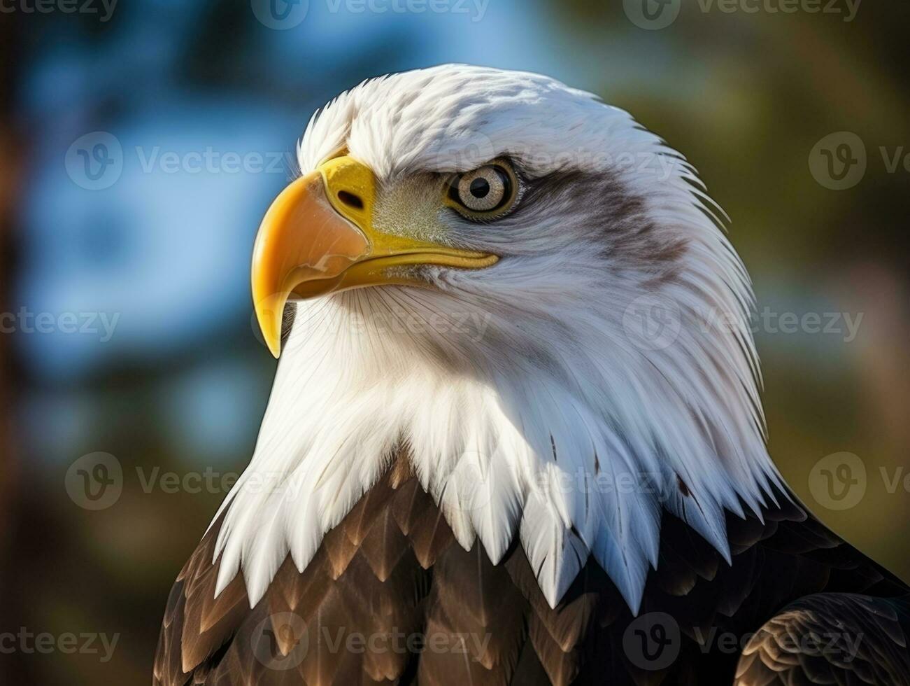 ai generado americano calvo águila en el naturaleza antecedentes foto