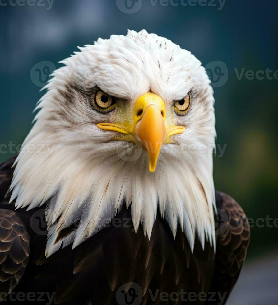 ai generado americano calvo águila en el naturaleza antecedentes foto