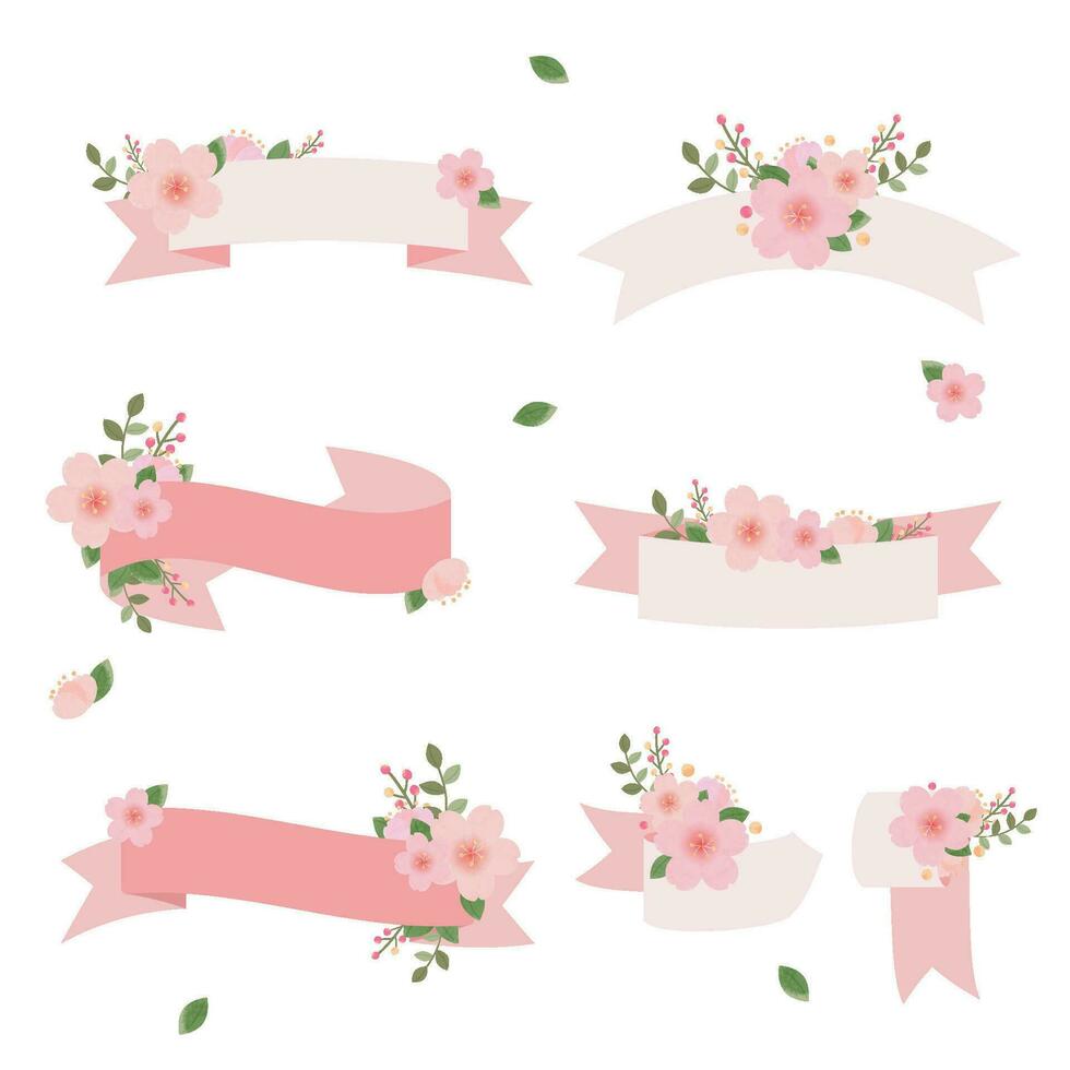 Set of cherry blossom banners collection vector