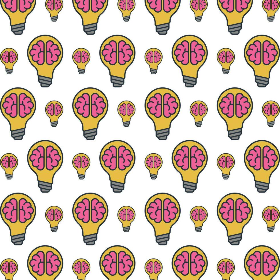 lightbulb brain repeating smart trendy pattern colorful background vector