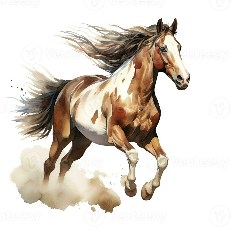 AI generated Horse running in watercolor design. AI Generated photo