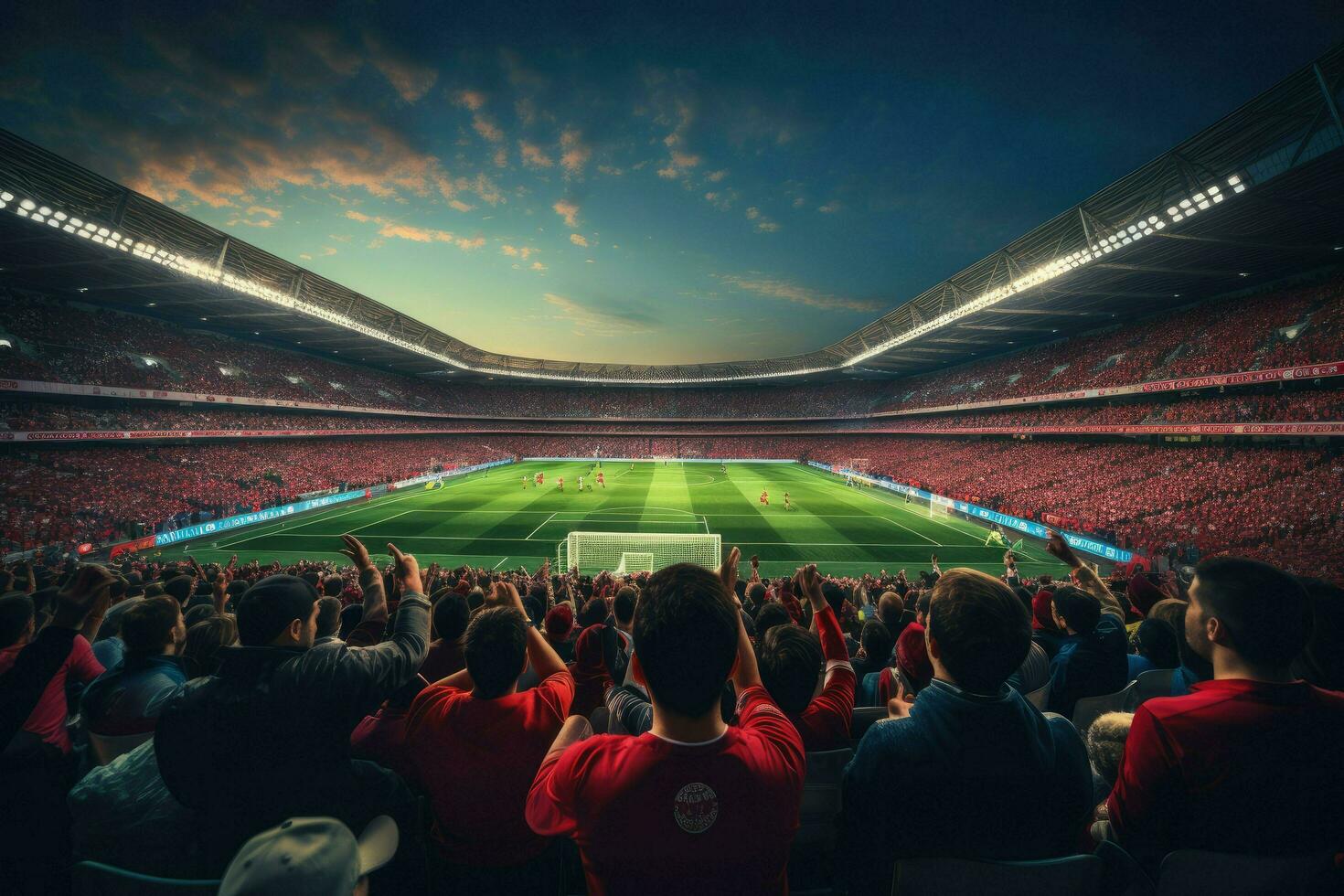 AI generated Crowded people watching football match in stadium Ai generated photo