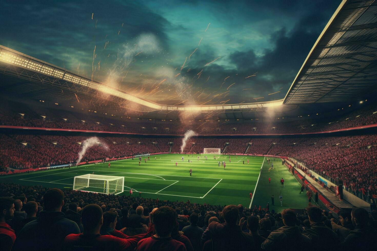AI generated Crowded people watching football match in stadium Ai generated photo