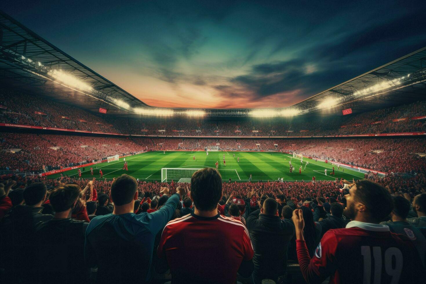 AI generated Crowded people watching football match in stadium Ai generated photo