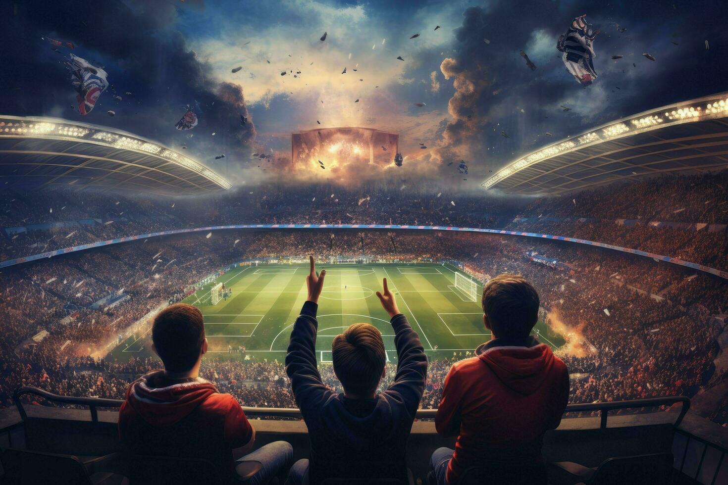AI generated Crowded people watching football match in stadium Ai generated photo