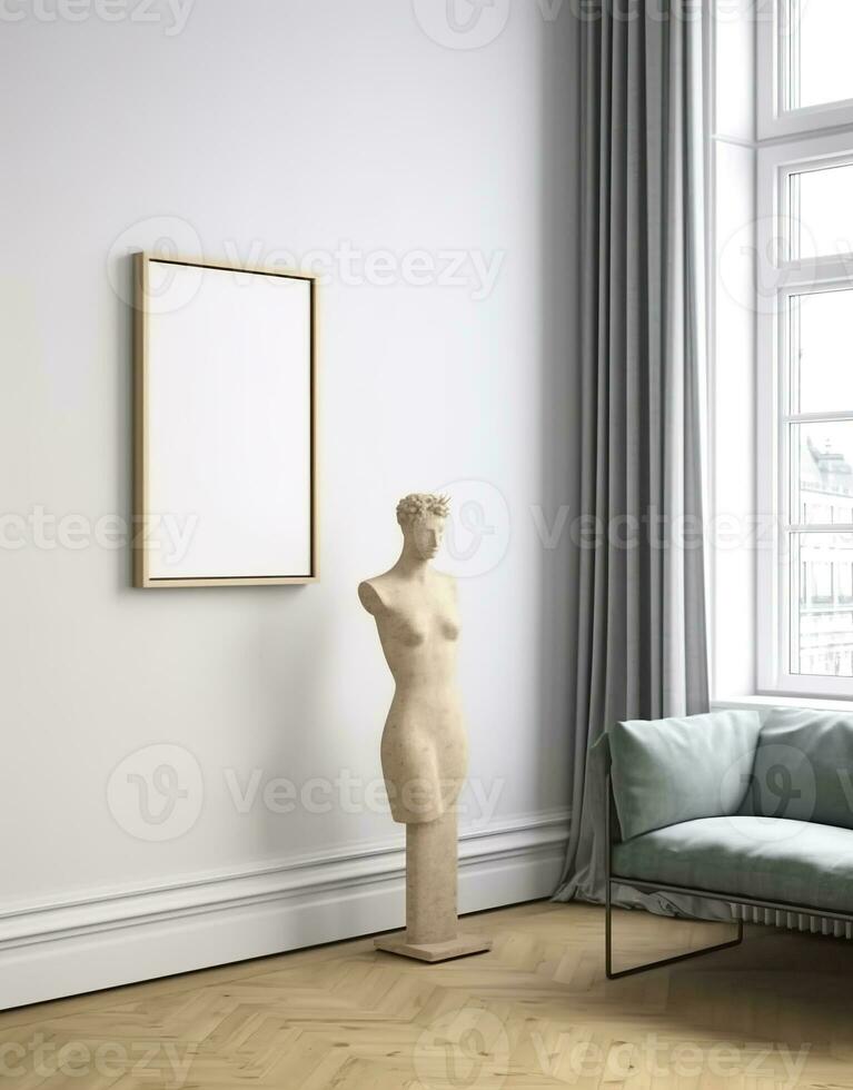 AI generated Mockup frame in contemporary Scandinavian living room interior, 3d render. AI Generative photo