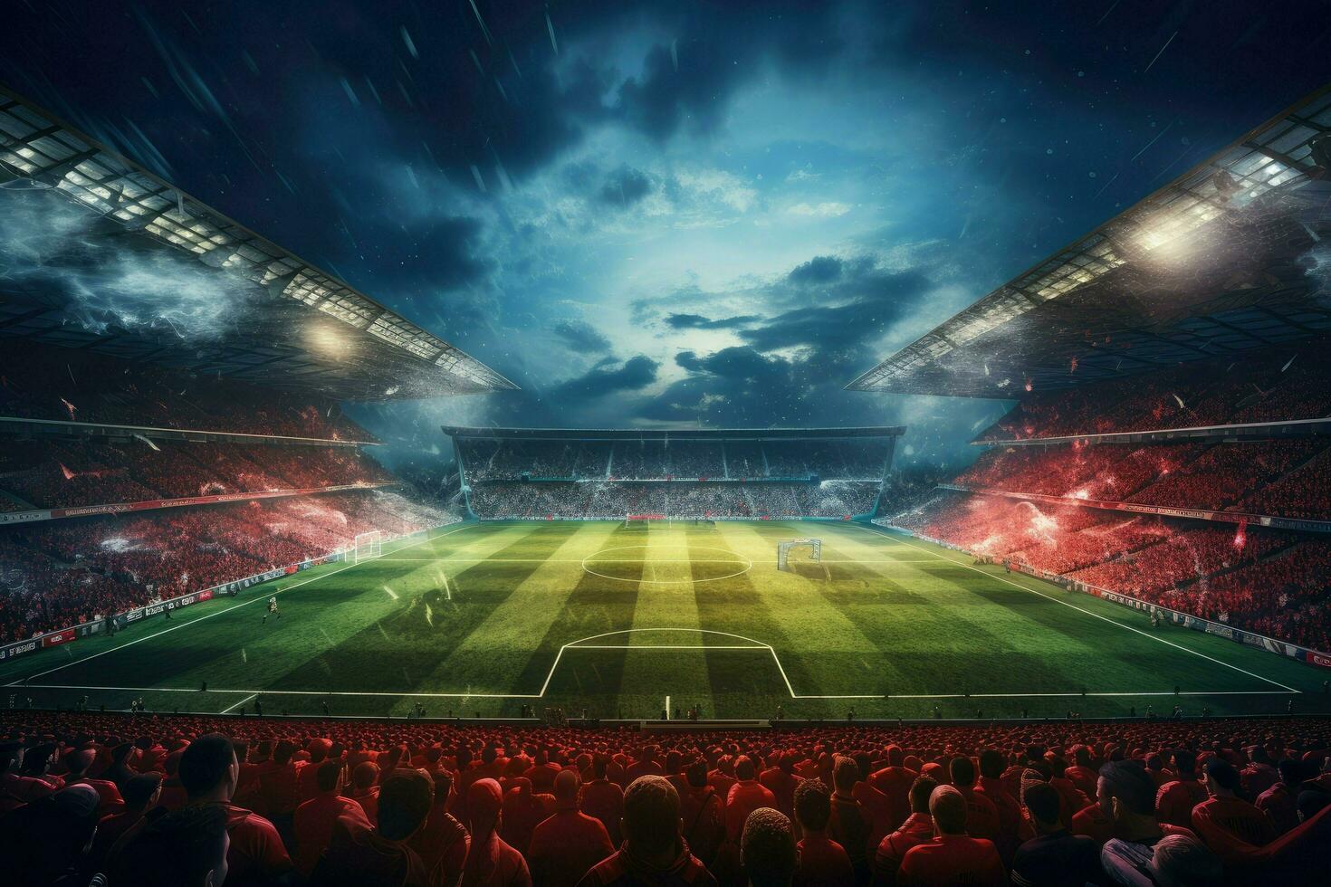 AI generated Crowded people watching football match in stadium Ai generated photo