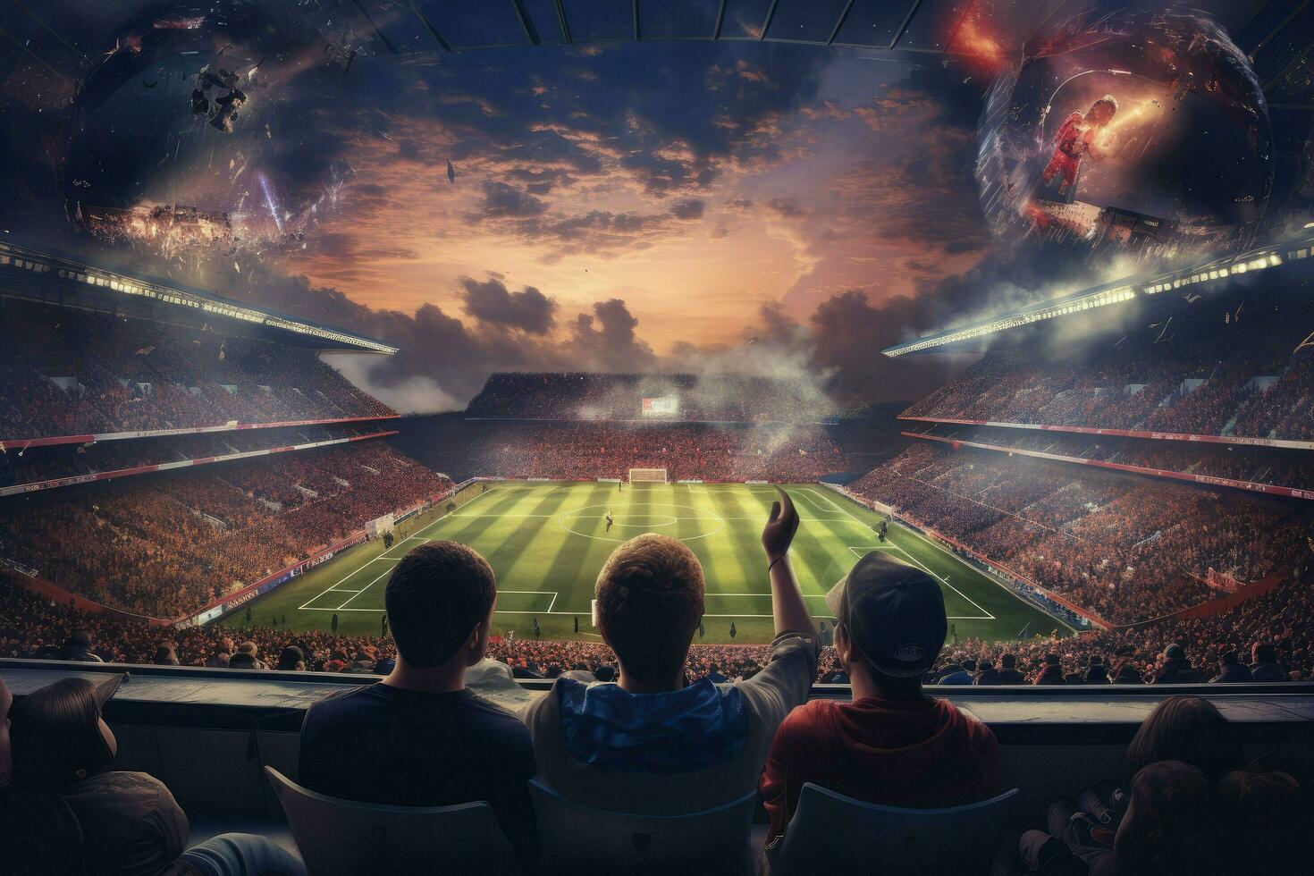 AI generated Crowded people watching football match in stadium Ai generated photo