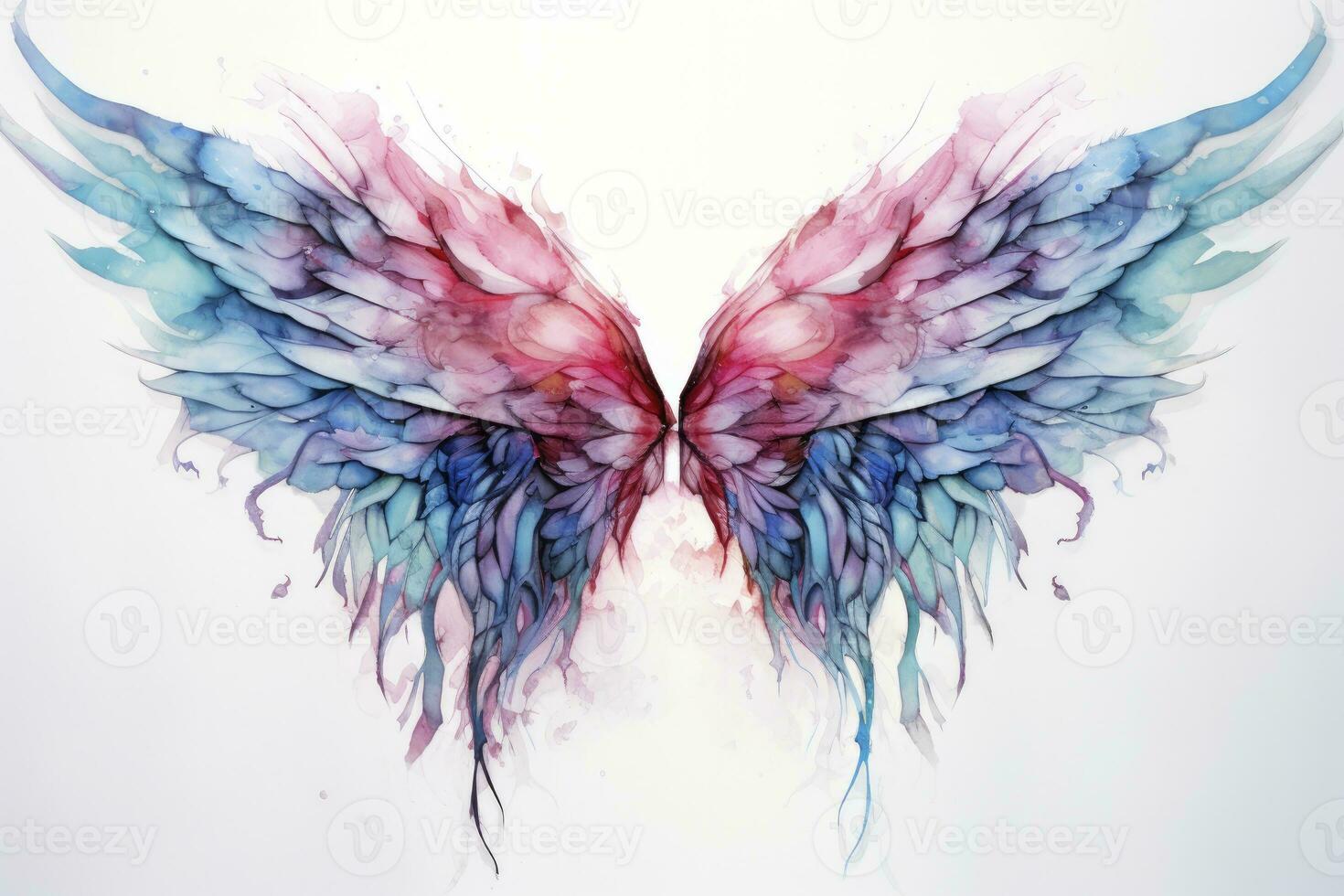 AI generated Beautiful magic watercolor blue pink wings. AI Generated photo