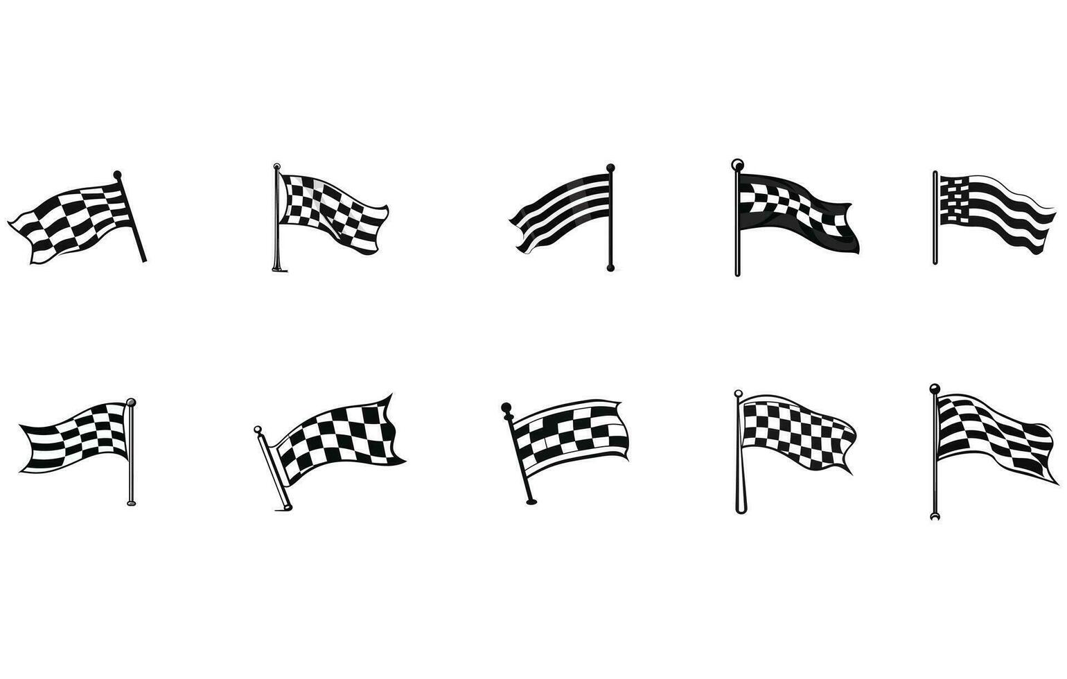 Racing flags illustration.vector black and white crossed racing checkered flags vector