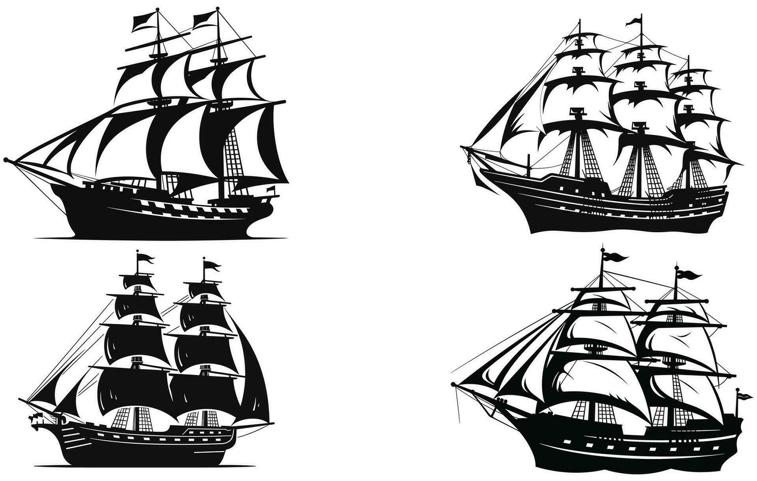 silhouette of a pirate ship, sailboat or sailing ship logo vintage vector illustration