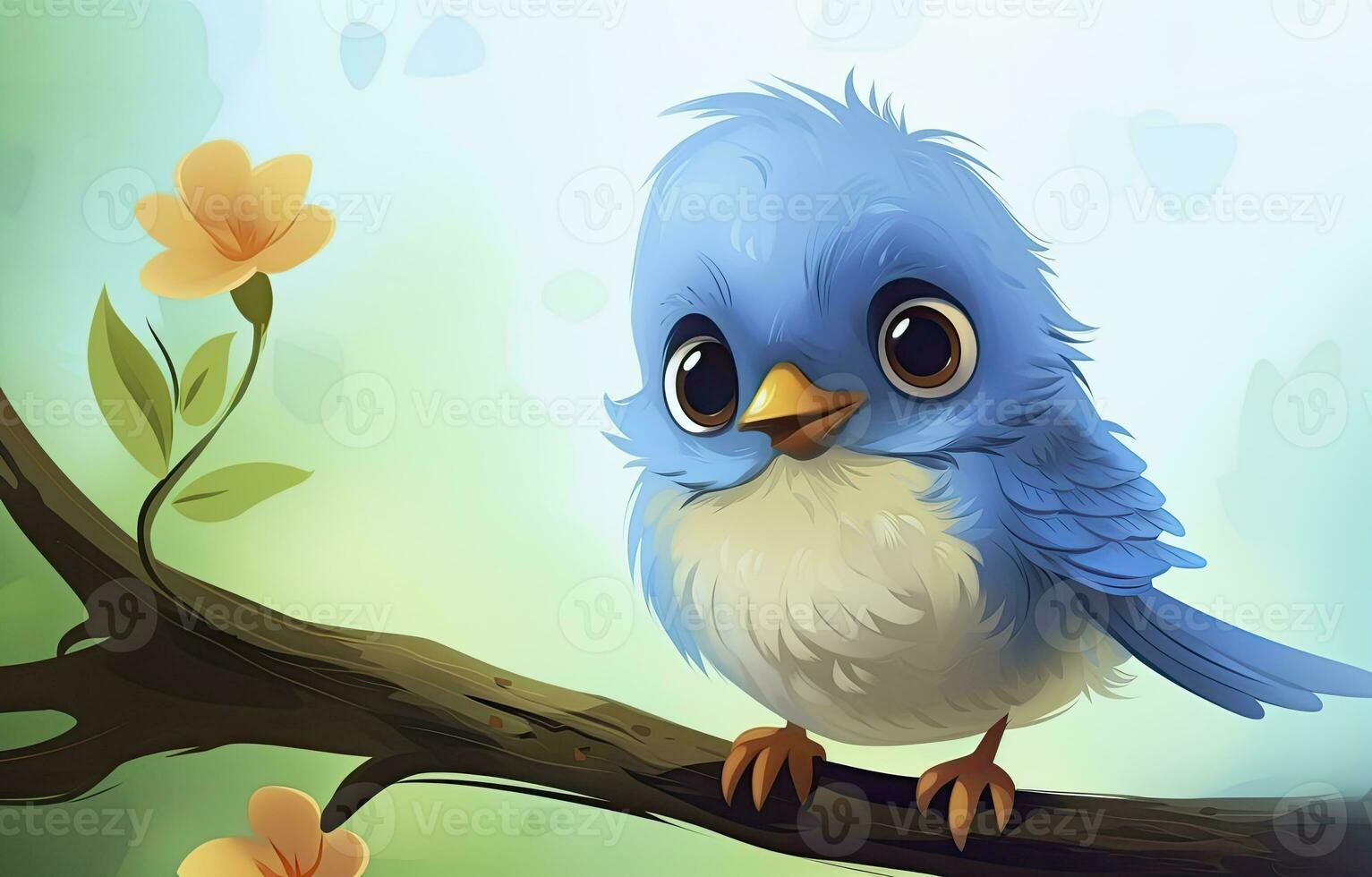 AI generated Cute little bird with a  nature background.  AI Generated. photo