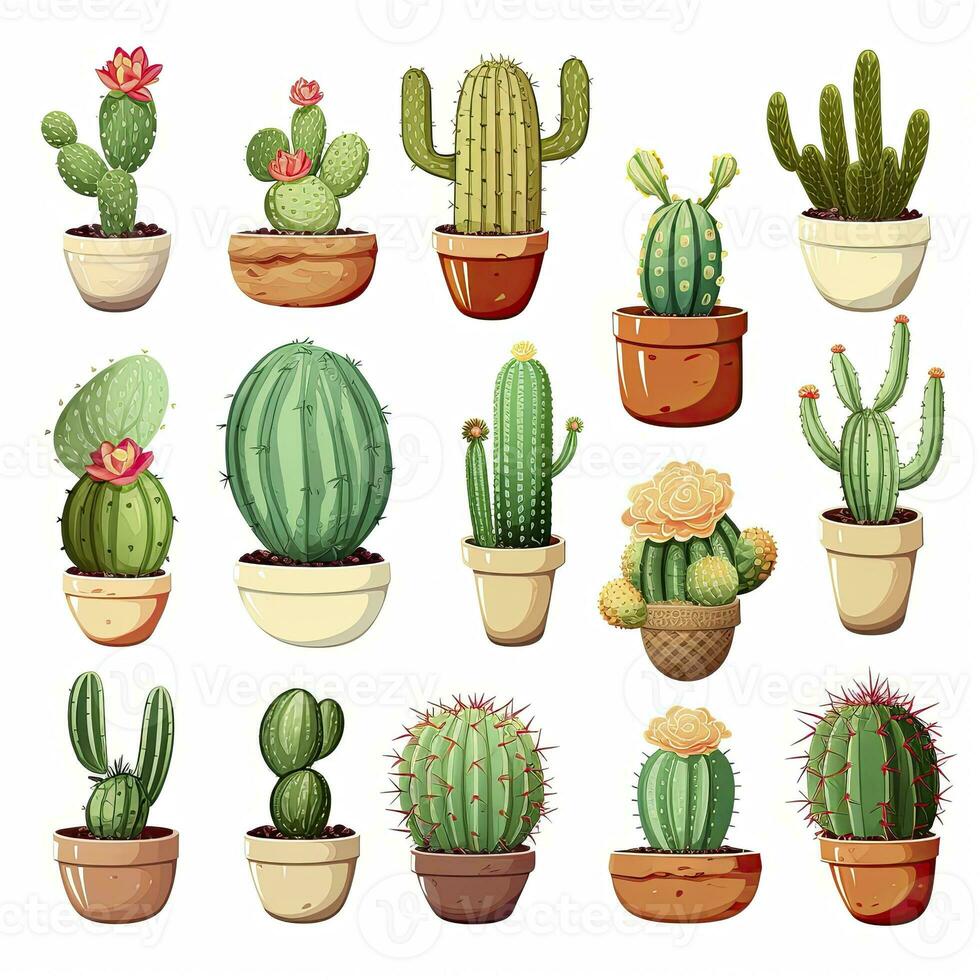 AI generated The Cactus set on white background. Clipart illustrations. AI Generated photo