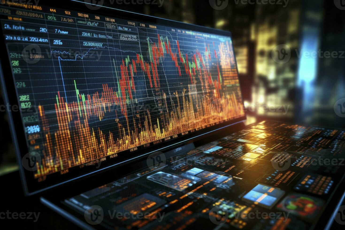 AI generated Digitally Generated Currency and Exchange Stock Chart for Finance and Economy Based Computer Software and Coding Display. AI Generated photo