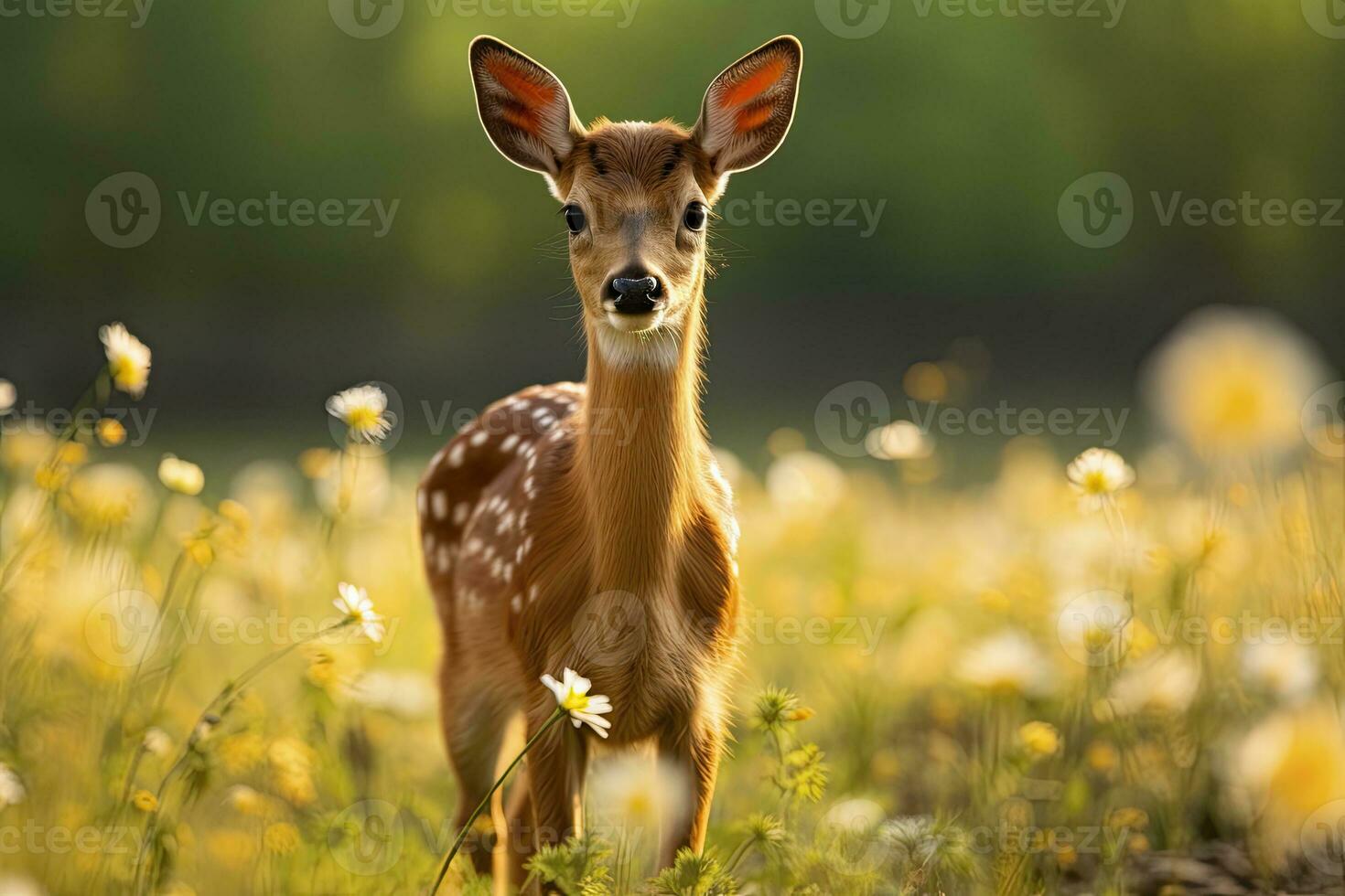 AI generated Female roe deer with beautiful flower. AI Generated photo