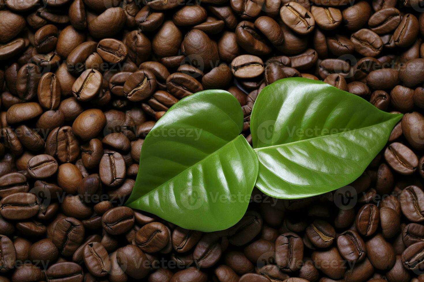 AI generated Green leaves with coffee beans as background. AI Generated photo