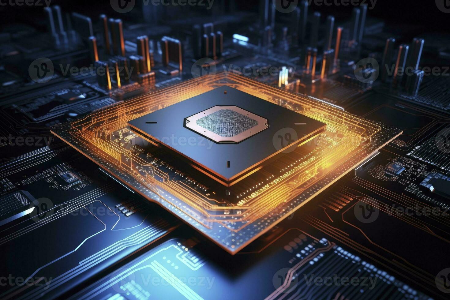AI generated Futuristic central processor unit. Powerful Quantum CPU motherboard. AI Generated photo