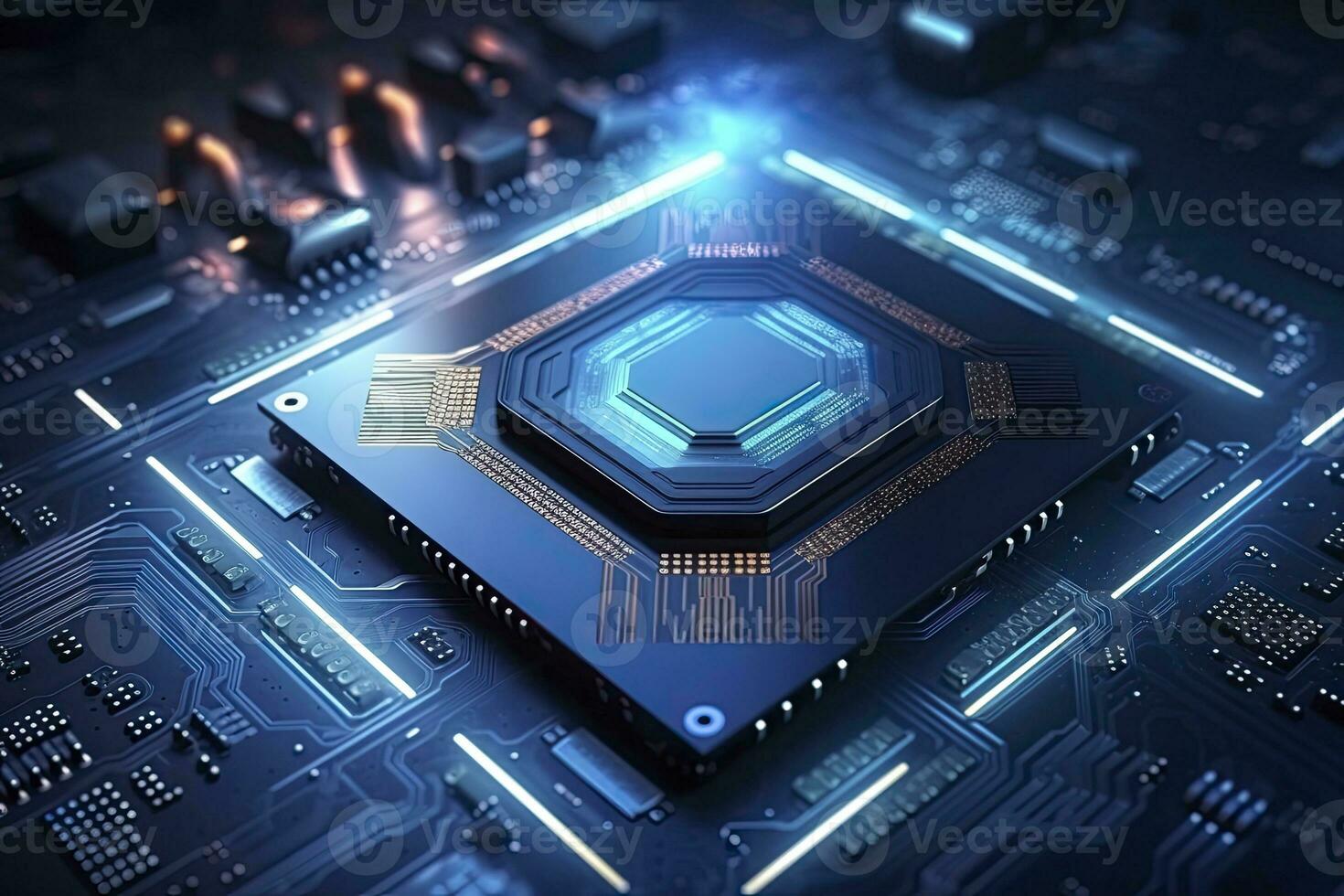 AI generated Futuristic central processor unit. Powerful Quantum CPU motherboard. AI Generated photo