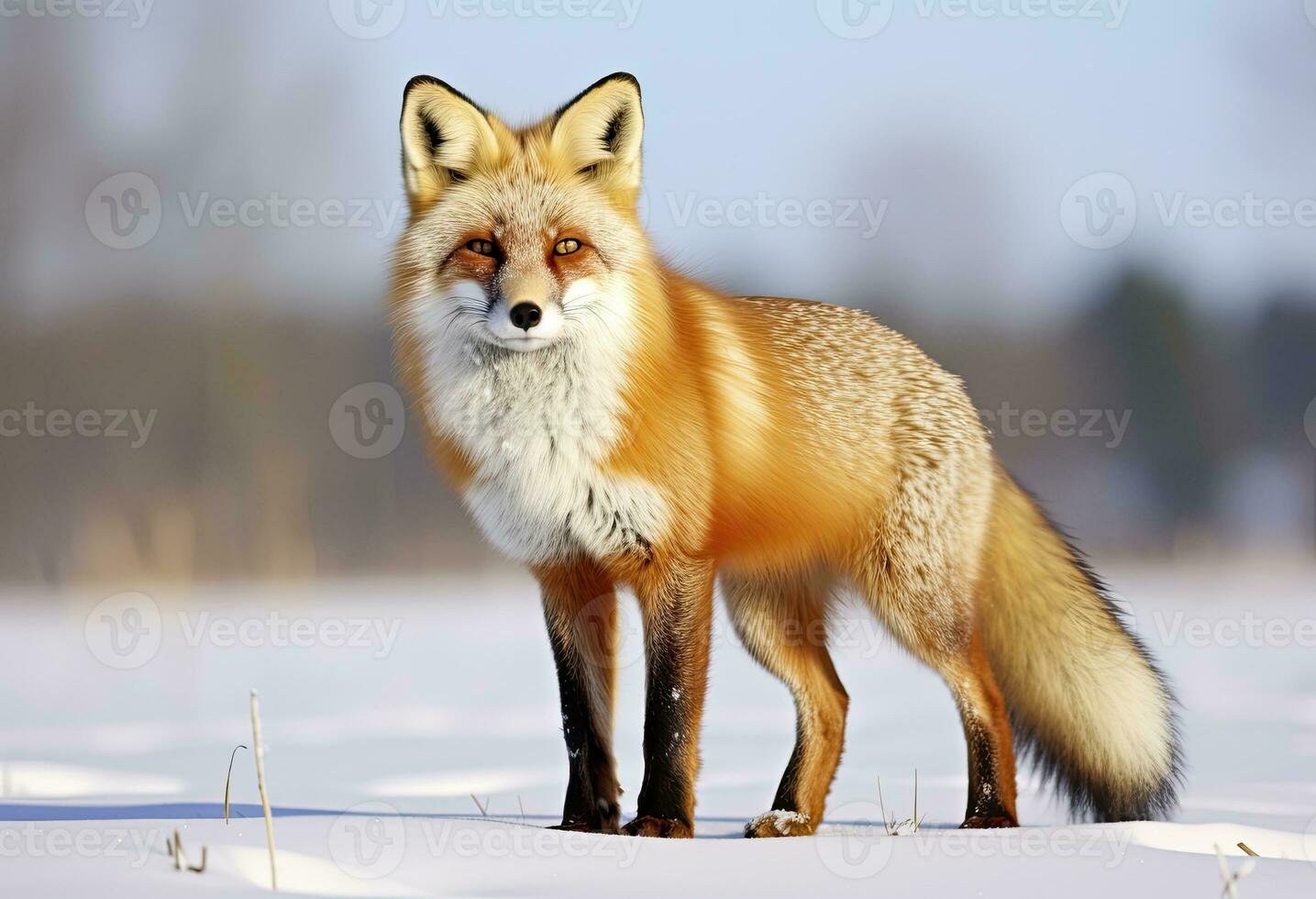 ai generado rojo zorro en pie en nieve. ai generado. foto