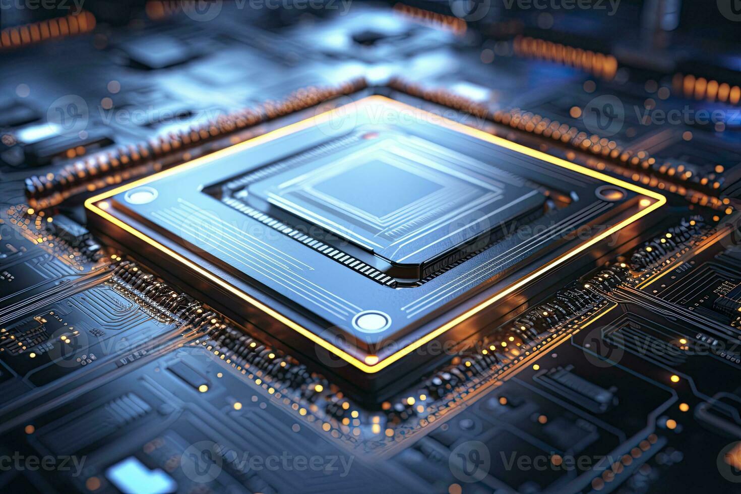 AI generated Futuristic central processor unit. Powerful Quantum CPU motherboard. AI Generated photo