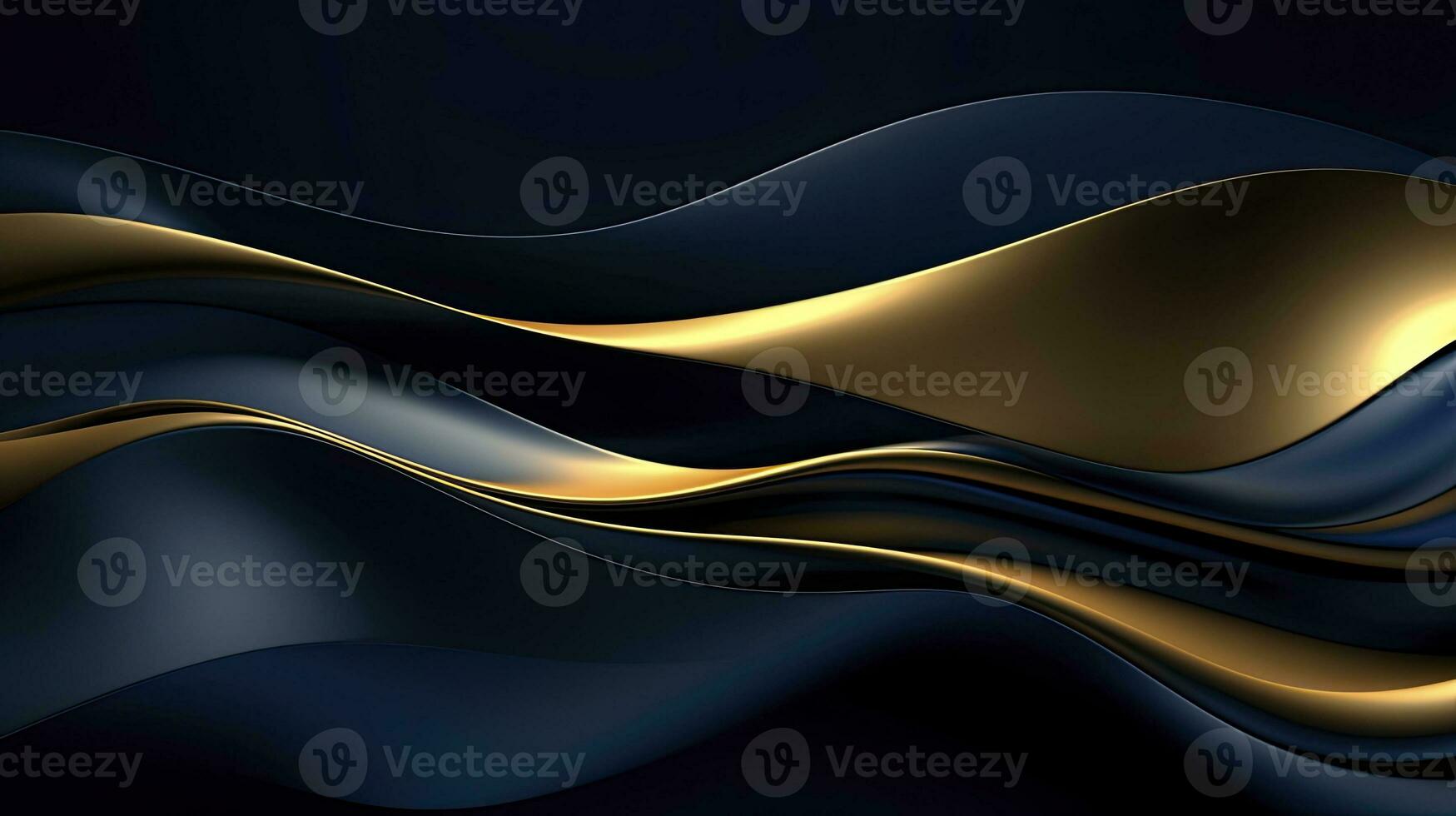 AI generated Gold and navy blue waves abstract. AI Generated. photo