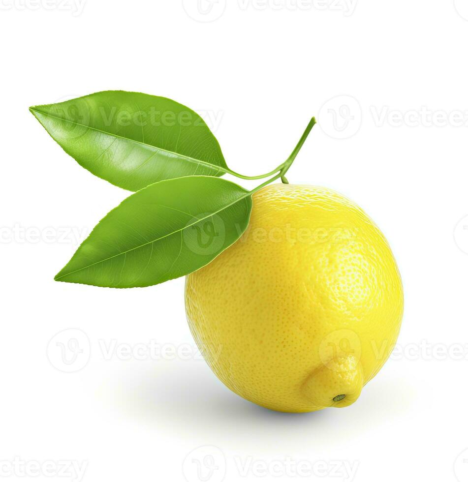 AI generated Lemon with leaf isolated on white background. AI Generated photo