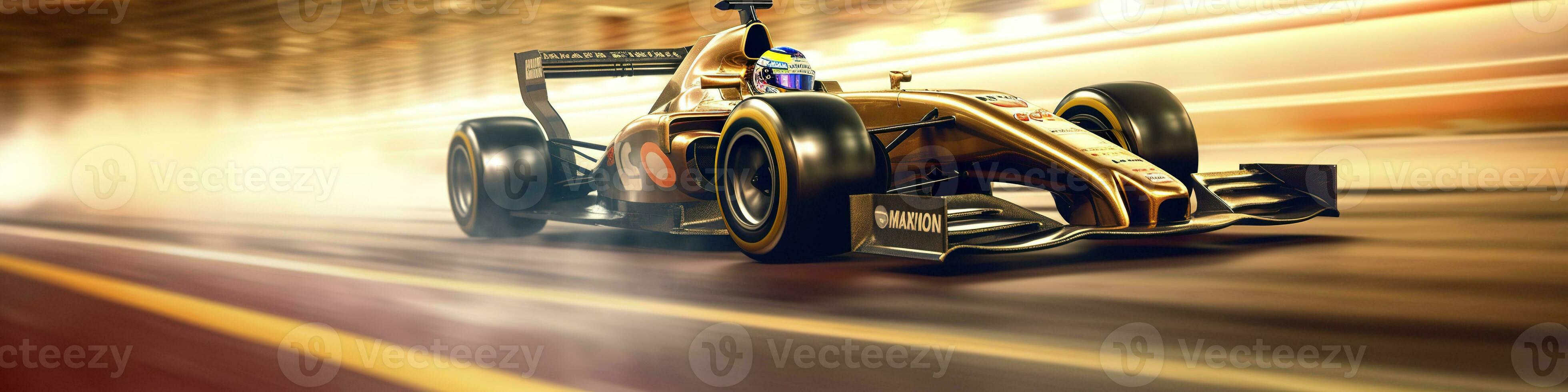 AI generated Racing car at high speed. Racer on a racing car passes the track. Motor sports competitive team racing. Motion blur background. Generative AI photo