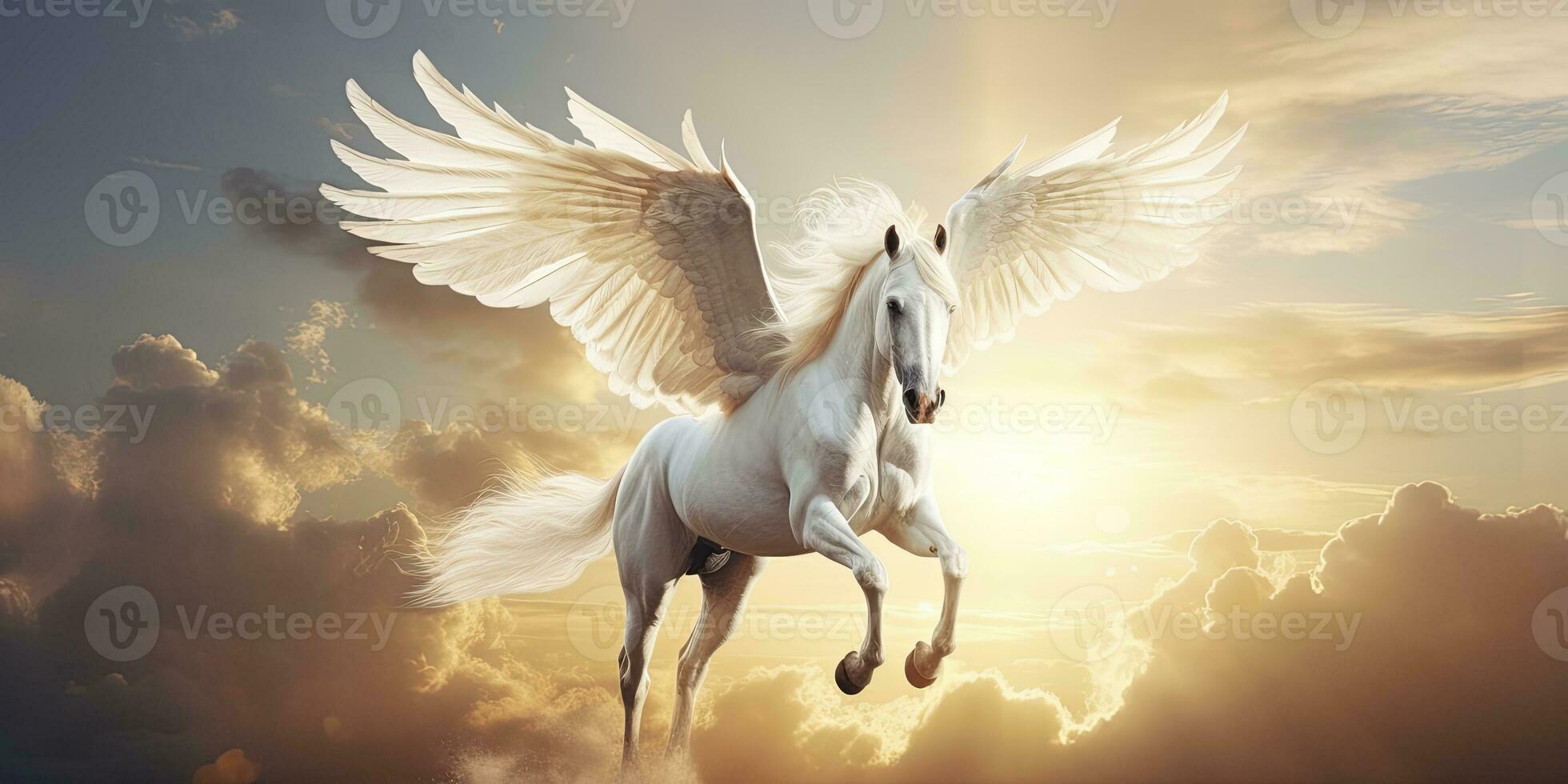 AI generated A white horse with wings. AI Generated photo